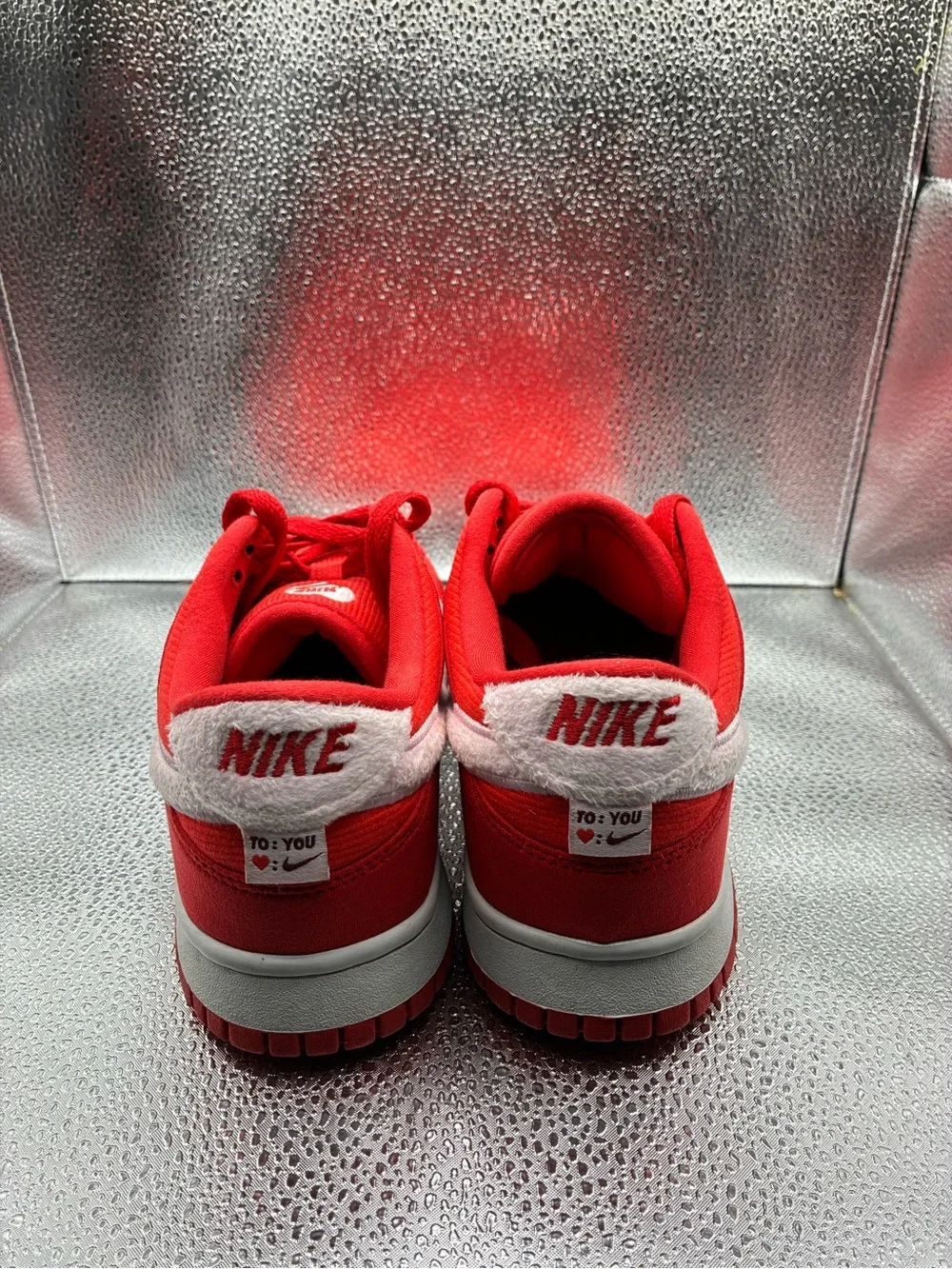 Nike Red and White Dunk Low Valentines Day
